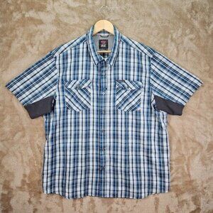 Wrangler Vented Button-Down Shirt Mens 2XL Blue Pockets Breathable Short Sleeve